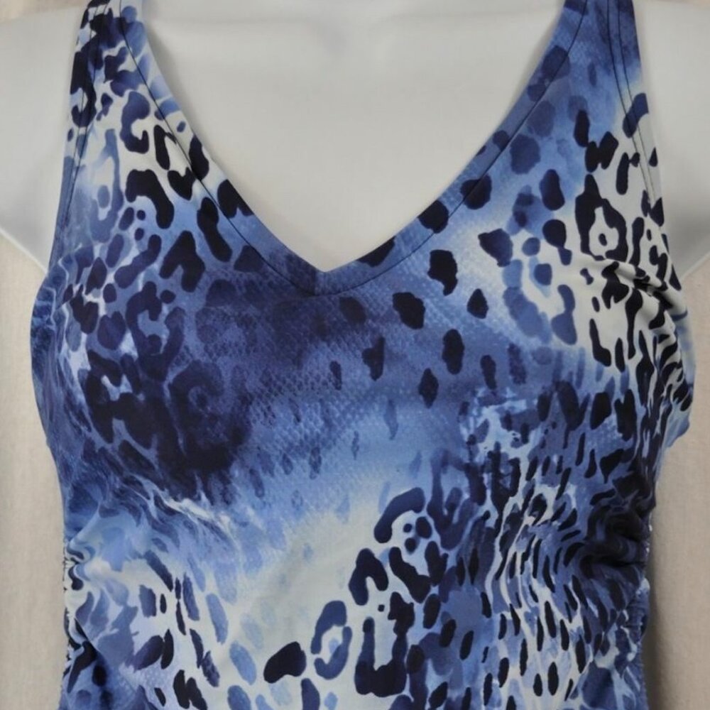 Croft & Barrow Ladies D-Cup Tummy Slimmer Blue Navy Animal Tankini Top Size 6D